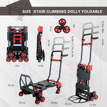 2 in 1 Foldable Stair Climbing Dolly Cart with Wheels(Red) - color: Red