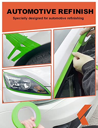KREFINISH Painters Tape for Cars - Green, No Residue, Automotive Masking Tape - Heat Resistant for Paint Booth, 1.4 Inches x 60 Yards, 3 Rolls - size: 1.41in-3rolls