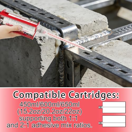 Dual Cartridge Epoxy Gun for 450mL, 600 mL, 650 mL 1:1 & 2:1 Ratio Manual Adhesive Applicator for 2-Part Epoxy, Dual Component Glue, Panel Bonding, Structural Repairs, Fillers, and Plastic Repair