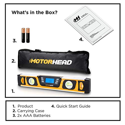 MOTORHEAD 16-Inch 0° - 180° SMART DIGITAL Level, LCD Screen, Audible Alerts, Water, Dust & Shock Resistant, Magnetic Bottom, Includes Bag, High-Visibility, Solid-Milled Aluminum, USA-Based Support - size: 16"