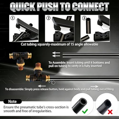 DOT Air Brake Line Tee Fittings, Quick Push to Connect Air Hose Fitting - size: 3/8" OD & 1/4" NPT