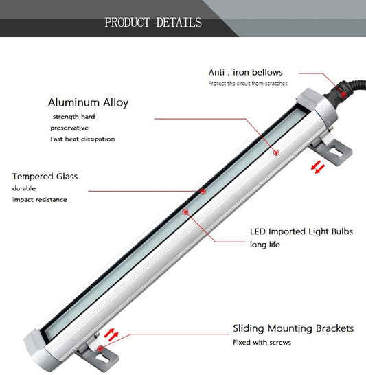 LED Tube Light 1000 Lumens CMMUNGYONE CNC Machine Waterproof Lamp 24V 14inch LED Lights Industrial Machine Interner Lighting LED Work Light Workshop Lamp (10)