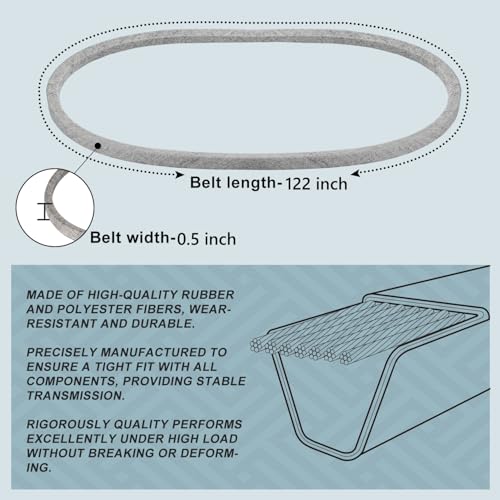 Holdly 754-04153 954-04153 954-04153A Deck Belt 1/2 x 122'', Mower Belt for Cub Cadet LT1045 LT1046 46 Inch 954-04153A 754-04153A MTD 954-04153 OCC-754-04153 i1046 Z-Force S46 - size: 754-04153