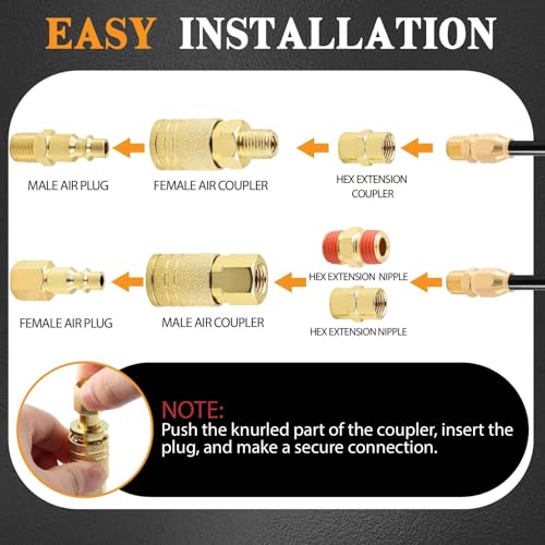 22 PCS 1/4" NPT Air Compressor Coupler & Plug Kit Air Hose Fitting - size: Copper-plated alloy