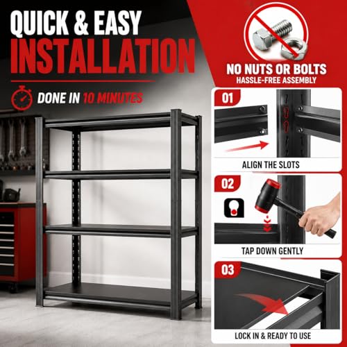 Garage Shelving, 1800 LBS Heavy Duty Metal Storage Shelves, 3-Tier Adjustable Storage Rack for Garage, Basement, Warehouse, 27.6" Wx 13.8" Dx 31.5" H - size: 3-Tier 27.6"Wx 13.8"Dx 31.5"H