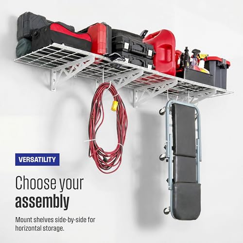 SafeRacks Steel Garage Wall Shelves 2-Pk w/Hooks, 500lb, White (18x36) - color: White, size: 18"x36" (2-Pack)