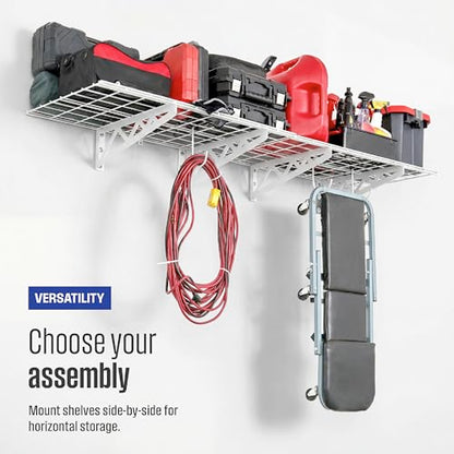 SafeRacks Steel Garage Wall Shelves 2-Pk w/Hooks, 500lb, White (18x36) - color: White, size: 18"x36" (2-Pack)