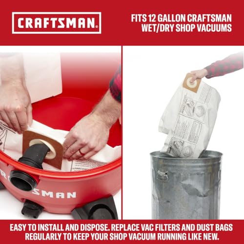 CRAFTSMAN CMXZVBE38735 Genuine 12-Gal. Wet Dry Vac Dust Collection Bags - style: 12 Gallon Fine Dust