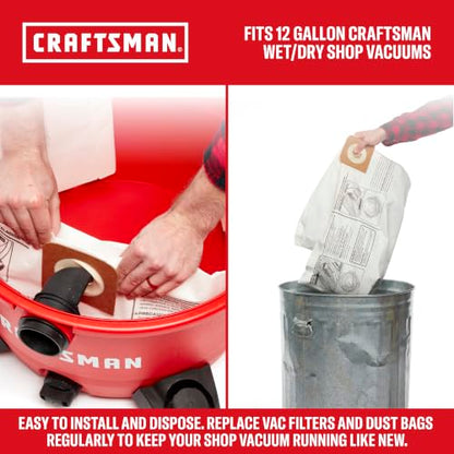 CRAFTSMAN CMXZVBE38735 Genuine 12-Gal. Wet Dry Vac Dust Collection Bags - style: 12 Gallon Fine Dust