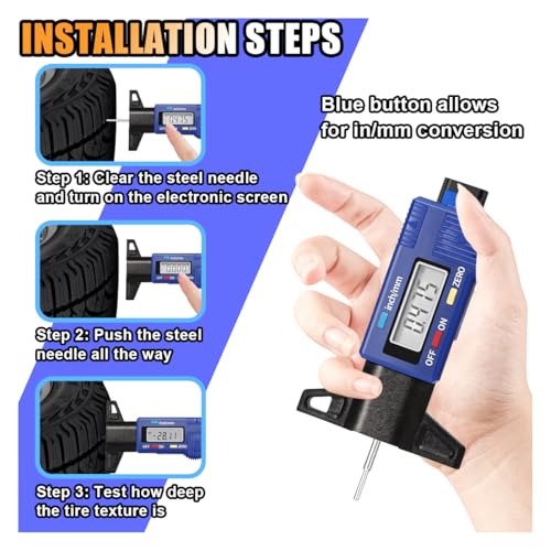 KITUREK LCD Display Tire Tread Depth Gauge, Tire Wear Gauge Tread Checker