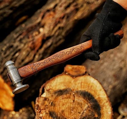 Premium Ball Peen Hammer with Forged Damascus Steel Head- Pein Hammer with Comfort Grip Engraved Wooden Handle- Best Tool For Metalworking And Carpentry