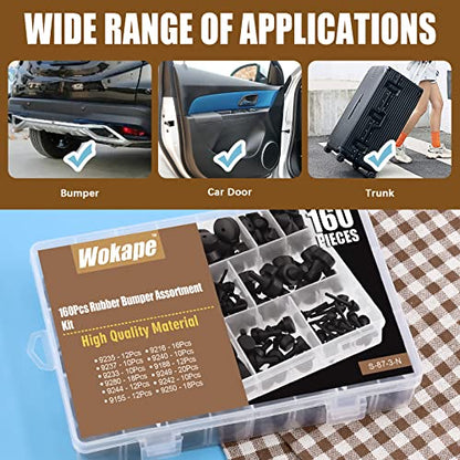 160Pcs Rubber Bumper Assortment Kit, Black Rubber Bumper Compatible With Most Car Models Replacement