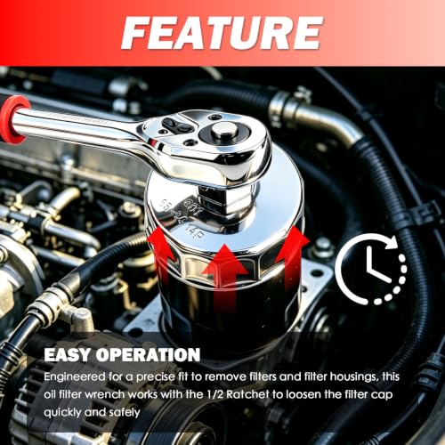 65-64mm 14 Flute Oil Filter Wrench & 10" Reversible 1/2 Ratchet Wrench