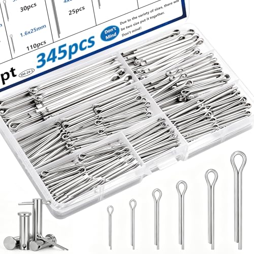 345Pcs Cotter Pins 304 Stainless Steel Cotter Pins Assortment Kit Tractor Pin Used for Hitch Pin Lock System, Trucks, Engine Repair in Towing Hitch Clips & Pins - size: 345Pcs 6-sizes