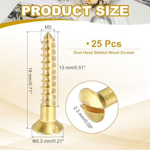 PATIKIL M3 x 18mm Slotted Wood Screw, 25 Pack Solid Brass Oval Head - size: M3x18mm