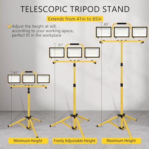 21000 Lumen Super Bright LED Work Light with Stand,Aluminum Heat Sink - color: 3 Head-21000LM