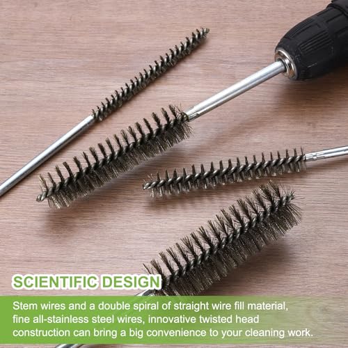 HARFINGTON 4pcs Wire Bore Brush Set 8 Inch Length 1.6 Inch Shank Stainless Steel Bristles Cleaning Brush for Clean Car Part Tube Kitchen Garage - size: 8 x 1.6 Inch