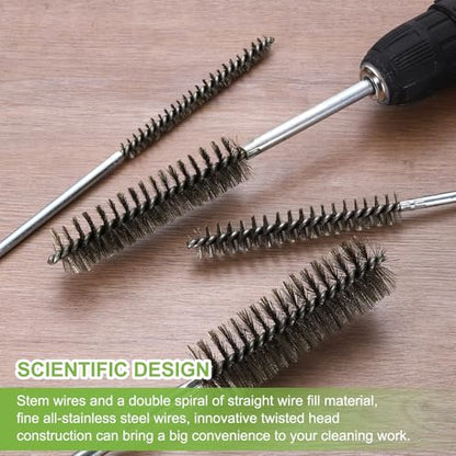 HARFINGTON 4pcs Wire Bore Brush Set 8 Inch Length 1.6 Inch Shank Stainless Steel Bristles Cleaning Brush for Clean Car Part Tube Kitchen Garage - size: 8 x 1.6 Inch