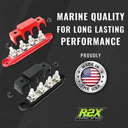 4 Post Bus Bar Pair with Cover - Made in The USA - 250 Amp Rating – Marine Bus Bar, Automotive, and Solar Wiring – Battery Terminal Distribution Block (5/16" Red + Black 400 Amp) - size: 5/16" Red + Black 400 Amp