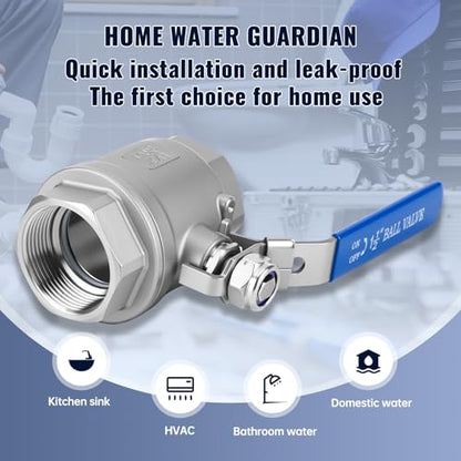 2 Pack 1.5" Ball Valves NPT Female Valve 304 Stainless Steel Full Port Locking Ball Valve Handle, Heavy Duty Shut Off Valve for Home and Industrial (1.5 Inch) - size: 1.5 Inch