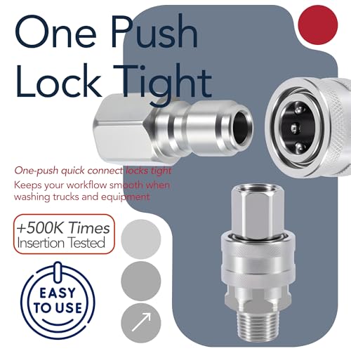 3/8 Inch Pressure Washer Quick Connect Fittings, Stainless Steel, 4-Piece - color: 4 Piece
