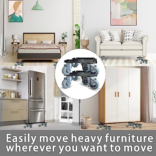 Furniture-Dolly-Furniture-Movers-with-5-Wheels, Furniture Sliders Large Size Carbon Steel Panel Lifter Tool for Moving Heavy Furniture, Furniture Dollies with 2 Brakes, Max Capacity 3335 Ibs - size: Large-Grey