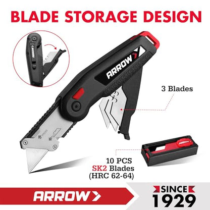 ARROW Utility Knife, Speed Release Folding Knife with 13 Blades