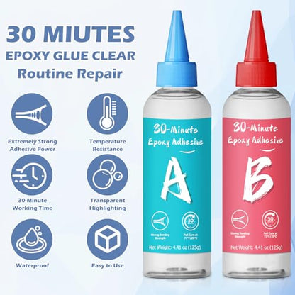 30 Minute Epoxy Glue 7.6 fl oz, Fast Cure Clear 2 Part Epoxy Adhesive