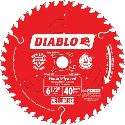 Diablo Finish Trim Saw Blade - 6-1/2" Dia., 40-ATB Teeth, 5/8" Arbor - size: 5/8" Arbor x 6-1/2" Dia