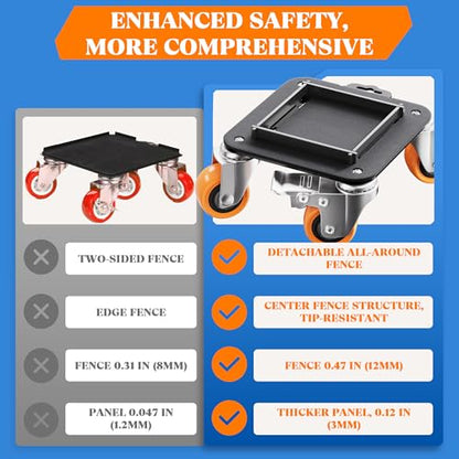 Furniture Movers with Wheels, Upgraded Guardrails for No Slips, Heavy Duty Furniture Dolly, Furniture Sliders with Wheels, Furniture Lifter Tool Included (Orange, 6.3" × 6.3" Pro Max) - size: 6.3" × 6.3" Pro Max