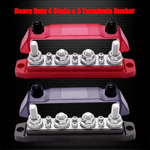 Ampper 4 x M10 Post Power Distribution Block BusBar 6 M4 Screws, 6.3" R & B - color: Red & Black, size: 4M10+6M4