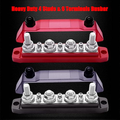 Ampper 4 x M10 Post Power Distribution Block BusBar 6 M4 Screws, 6.3" R & B - color: Red & Black, size: 4M10+6M4