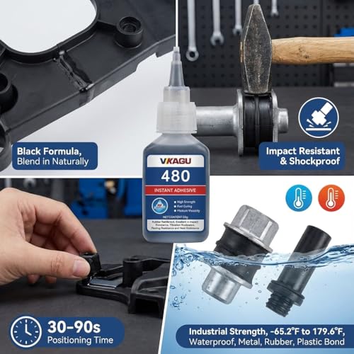 480 Super Glue Black Instant Adhesive 20g Suitable for Metal Plastic and Rubber 2 Pack - size: 480, style: 2 Pack