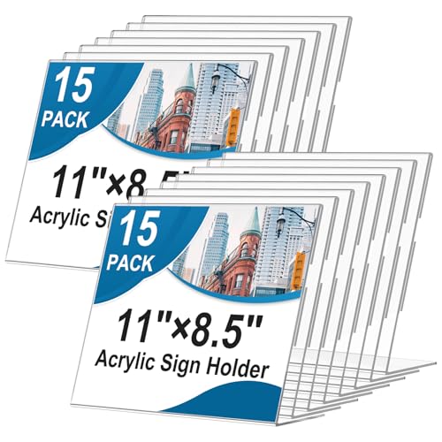 Acrylic Sign Holder 8.5 x 11 Horizontal , Clear Plastic Display Stand for Tabletop, Acrylic Stands for Flyers, Table Paper Holder, Vertical Sign Holder 8.5x11 for Restaurants, Office and School (Slant 15 Pack 11x8.5) - size: Slant 15 Pack 11x8.5