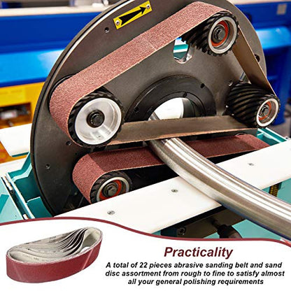 Blulu 22 Pieces 4 x 36 In Sanding Belts and 6 In Self-Adhesive Discs Set