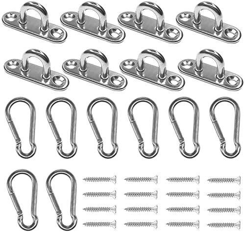 Stainless Steel 1.8 inch Pad Eye Plate U Hooks + Stainless Steel Snap Hook,Marine Hardware Staple Hook Loop with Screws, 8 Pack - size: 8 Pack