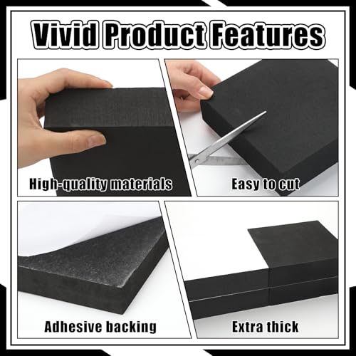 4 Pcs 1-1/2" Thick Foam Padding Sheet with Adhesive Backing Block - color: Black, size: 1.5 Inch Thick, 6 x 6 Inches