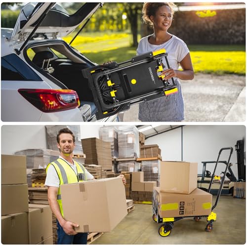 Folding Hand Truck Dolly, 330lb Convertible 4 to 2 Wheel Moving Cart,Yellow - size: 330LB Yellow