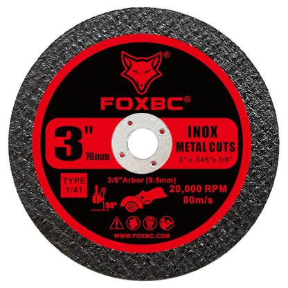 FOXBC 3 Inch Cut Off Wheel Discs, Metal & Stainless Steel Cutting Disc for Die Grinder, 3” x 3/64” x 3/8” - 50 Pack
