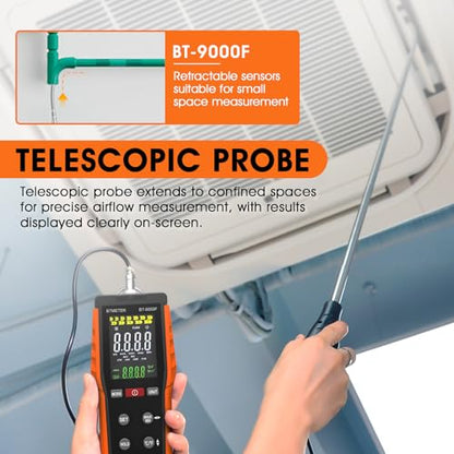 BTMETER BT-9000F Hot Wire Anemometer CFM Handheld Wind Speed Meter Gauges - color: Orange