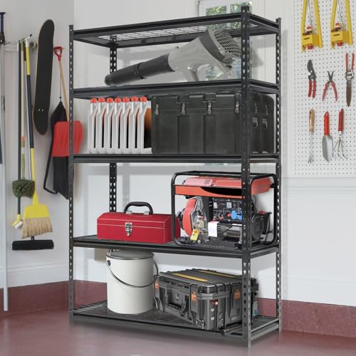 Heavy Duty 5-Tier Shelving Unit, 2500 LBS Capacity Storage Shelves for Garage Kitchen Pantry, Metal Adjustable Shelving for Basement Bathroom Laundry, 47" L x 18" W x 71" H - size: 71" H x 47" W x 18" D