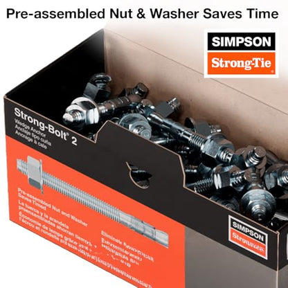 Simpson Strong-Tie STB2-75100F8-3/4" x 10" Zinc StrongBolt2 Wedge Anchor, Assembled 8ct
