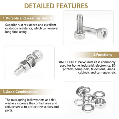 122 Pieces M6 x 10/12 /16/20 /25/30 /35mm Hex Socket Head Cap Screws Nuts Washers Assortment Kit, 304 Stainless Steel, Fully Machine Thread - size: M6, style: Socket Head