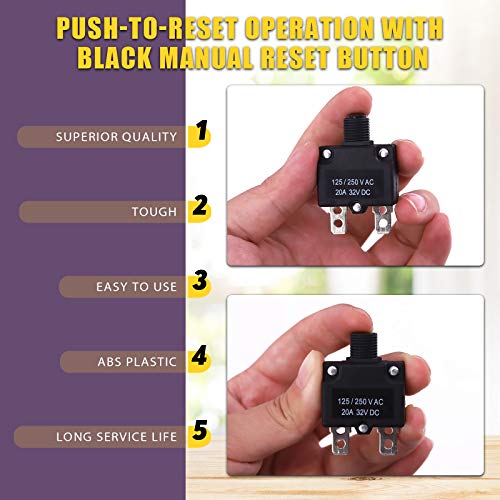 Swpeet 30Pcs 20Amp Thermal Circuit Breaker with Quick Connect Terminals and Waterproof Button Caps Assortment Kit,Waterproof Push Button Circuit Breaker 32V DC 125/250VAC 50/60Hz for Switch Operation - style: 20Amp