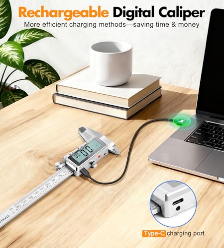LuxBlue 6" Rechargeable Digital Calipers Measuring Tool with Backlit Screen