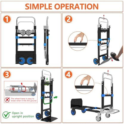 3-in-1 Folding Hand Truck, 500 lb Heavy Duty Steel Dolly - color: Blue