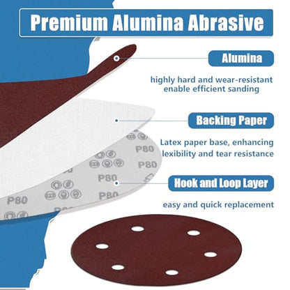 15 PCS 9 Inch 6 Hole Sanding Discs, Mix Grit Hook and Loop Round Sandpaper - color: Mix 15PCS