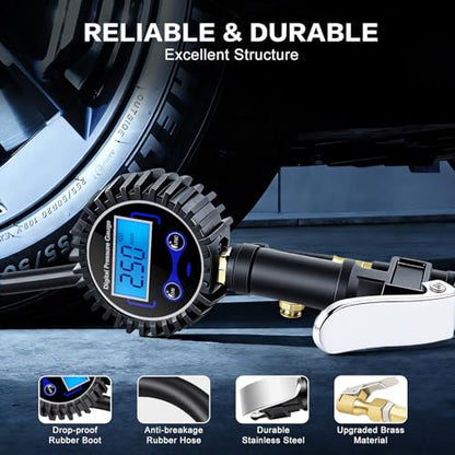 Digital Tire Pressure Gauge with Inflator 250 PSI - size: 1 Pack Full Kit