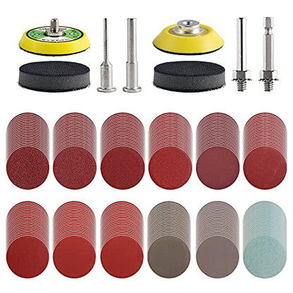 Tshya 240pcs 2inch Sanding Discs Pad Variety Kit for Drill Grinder Rotary Tools Attachment with 2Pcs 1/8"&1/4" Shank Backer Plate, Sanding Pads Includes 80-3000 Grit - style: 2in 244Pack