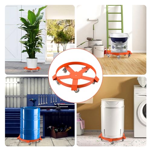 Heavy Duty Drum Dolly for 55 Gallon Barrels – 1250 Lb Capacity, Steel Frame Cart with 5 Swivel Casters & Brakes, Global 24 Inch Platform, Non-Tipping Design for Warehouse Material Handling - size: 5 wheels